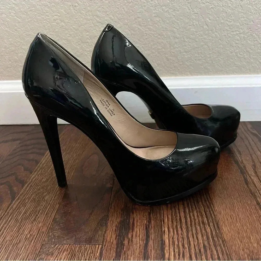 Pour La Victoire Black Irina Patent Leather Platform Pumps Heels Wm Size 7 $250